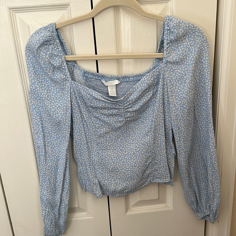 H&M Blue floral long sleeve shirt